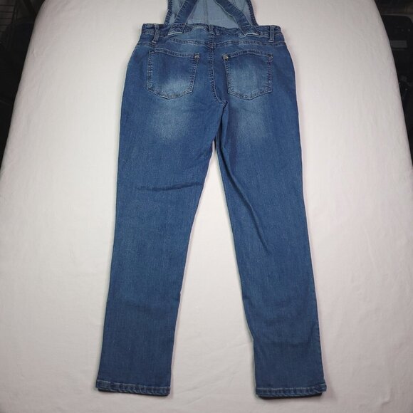 WallFlower Womens Denim Bib Overalls Large Tapered Leg Medium Wash Side Zip - Picture 5 of 6